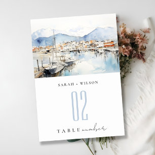 Ushuaia, Argentina Watercolor Landscape Wedding Table Number