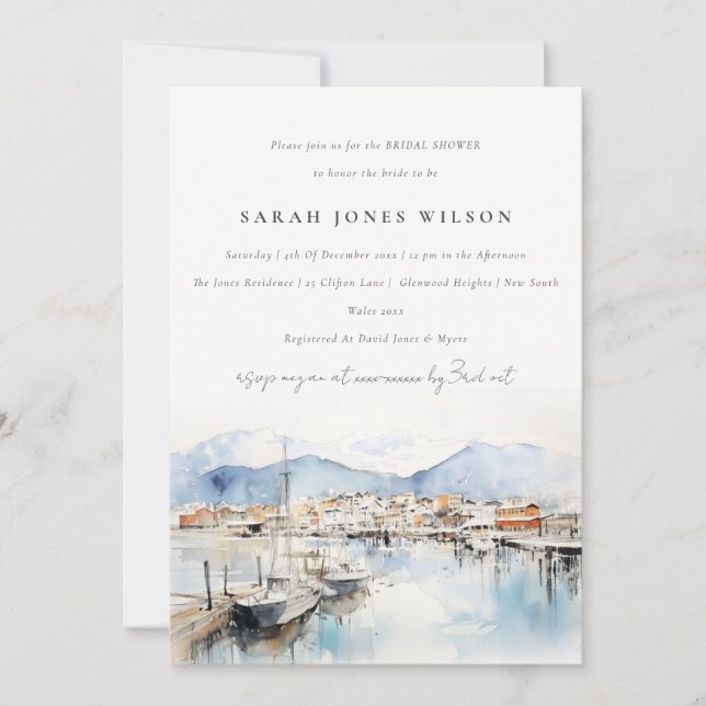 Ushuaia Argentina Watercolor Scape Bridal Shower Invitation (Front)