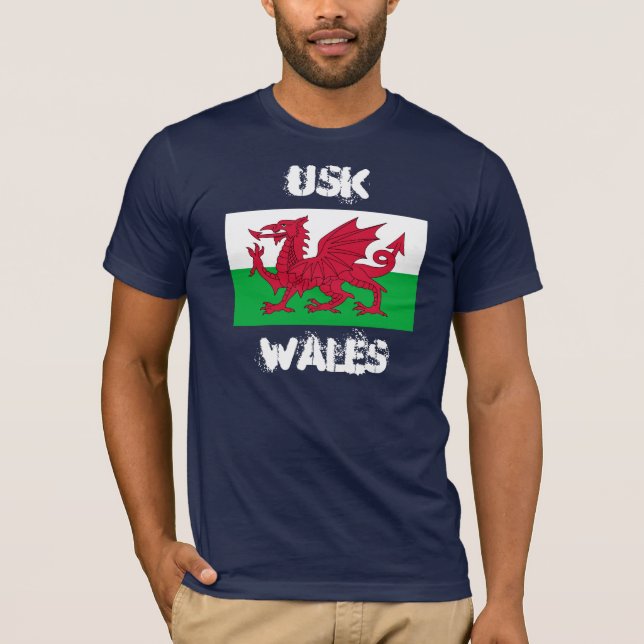 Usk, Wales with Welsh flag T-Shirt (Front)