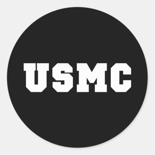 USMC bold text Classic Round Sticker