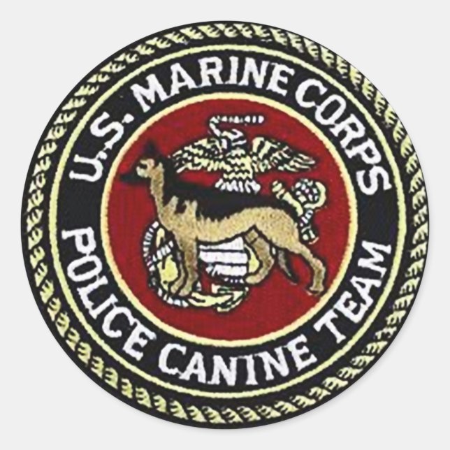 USMC CANINE UNIT CLASSIC ROUND STICKER (Front)