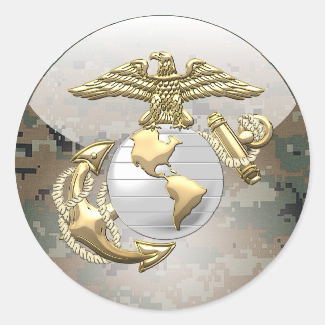 USMC Eagle, Globe & Anchor (EGA) [3D] Classic Round Sticker (Front)