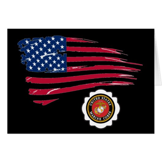 USMC Emblem and U S Flag Cards (Front Horizontal)