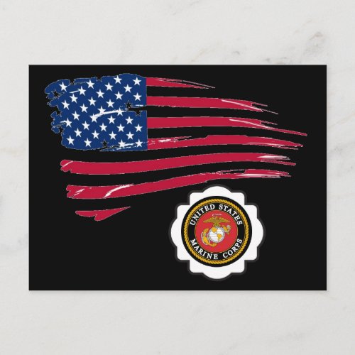 USMC Emblem and US Flag Postcard