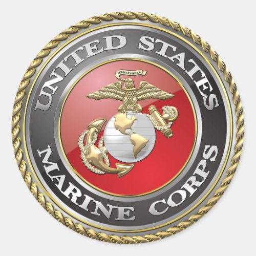 USMC Emblem  Uniform 3D Classic Round Sticker