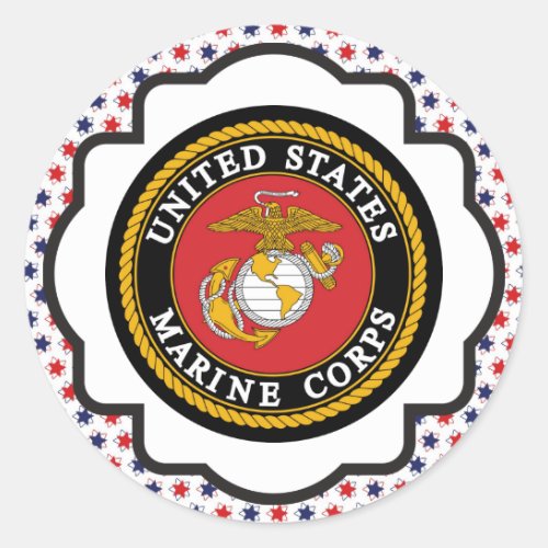 USMC Emblem with Red White and Blue Stars Classic Round Sticker