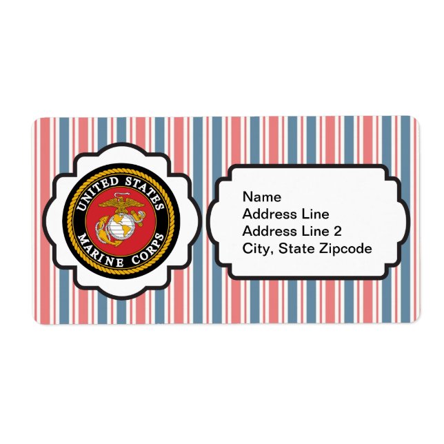 USMC Emblem with Red, White and Blue Stripes Label (Front)