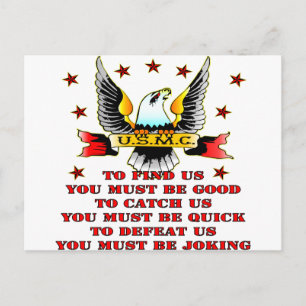 USMC Find Us Catch Us Defeat Us You Must Be Joking Postcard