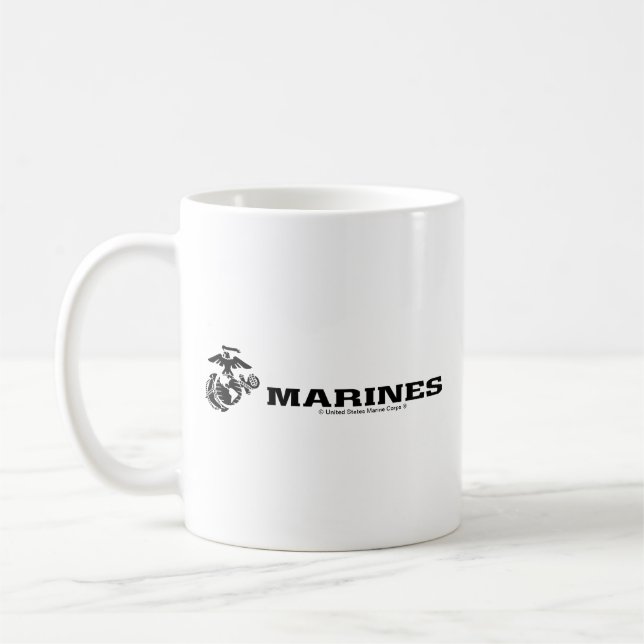 USMC Logo Stacked Black Logo Coffee Mug (Left)