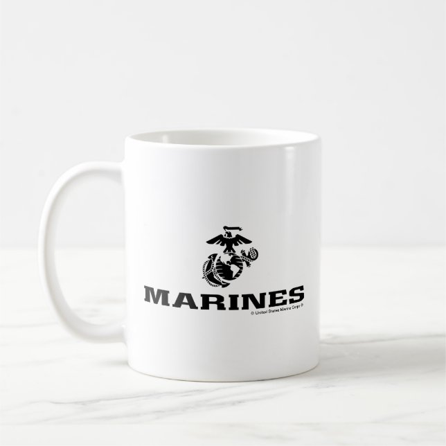 USMC Logo Stacked Black Logo Coffee Mug (Left)