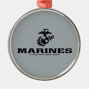 USMC Logo Stacked Black Logo Metal Ornament