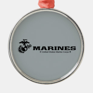 USMC Logo Stacked Black Logo Metal Ornament