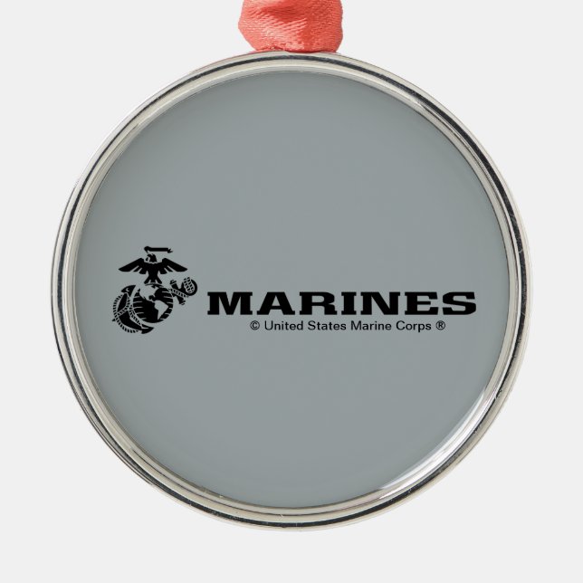 USMC Logo Stacked Black Logo Metal Ornament (Front)
