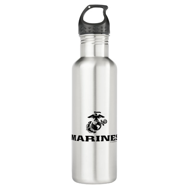 USMC Logo Stacked Black Logo Stainless Steel Water Bottle (Front)