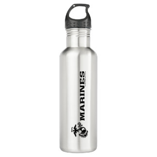 USMC Logo Stacked Black Logo Stainless Steel Water Bottle