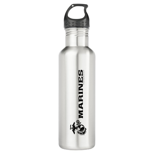 USMC Logo Stacked Black Logo Stainless Steel Water Bottle (Front)