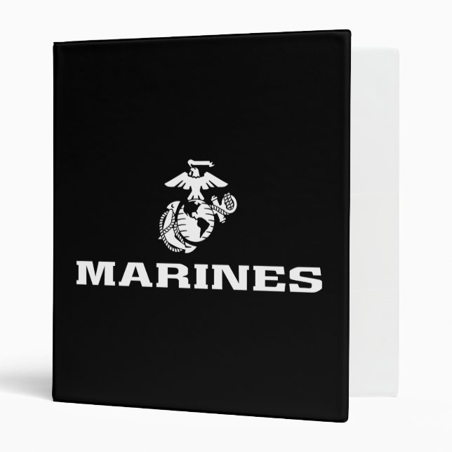 USMC Logo Stacked - White 3 Ring Binder (Front/Inside)