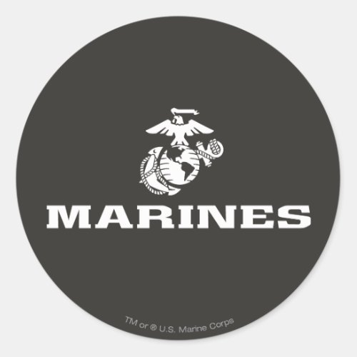 USMC Logo Stacked _ White Classic Round Sticker