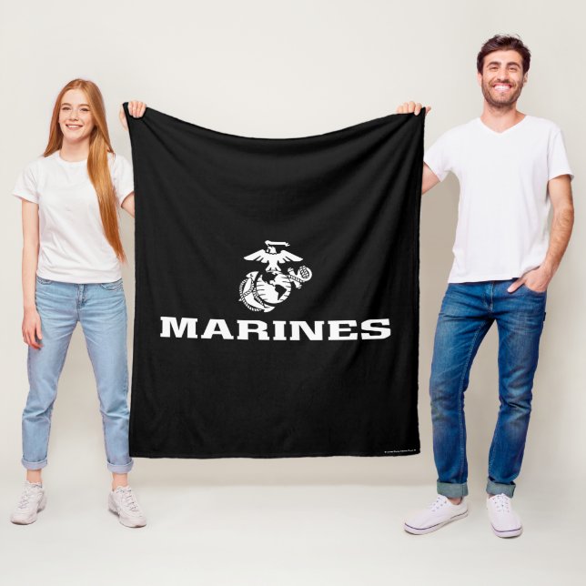 USMC Logo Stacked - White Fleece Blanket (In Situ)