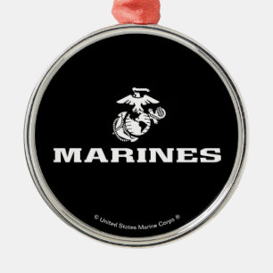 USMC Logo Stacked - White Metal Ornament