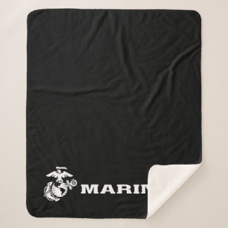 USMC Logo - White Sherpa Blanket