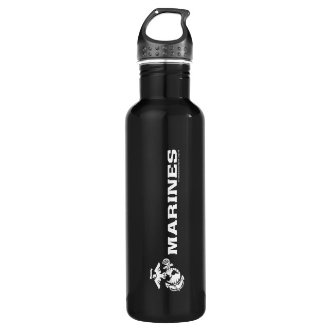 USMC Logo - White Stainless Steel Water Bottle (Front)