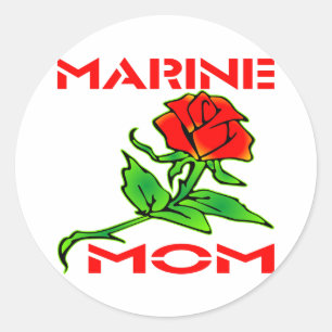 USMC Marine Mom Rose Classic Round Sticker