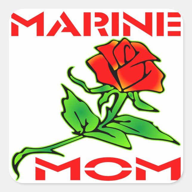 USMC Marine Mom Rose Square Sticker (Front)