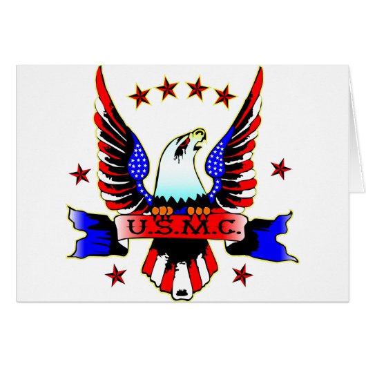 USMC Old School Red White & Blue Eagle Tattoo (Front Horizontal)