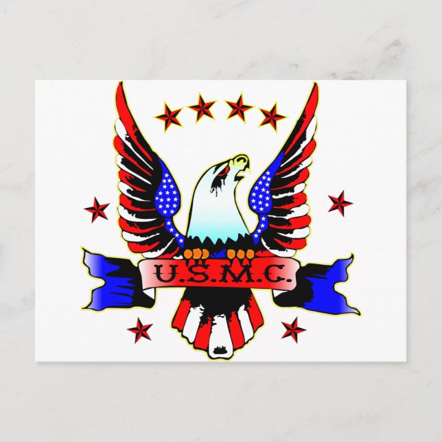 USMC Old School Red White & Blue Eagle Tattoo Postcard (Front)