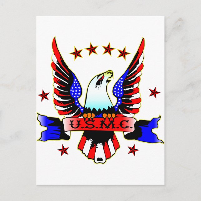 USMC Old School Red White & Blue Eagle Tattoo Postcard (Front)