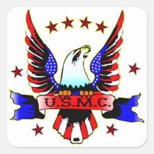 USMC Old School Red White & Blue Eagle Tattoo Square Sticker