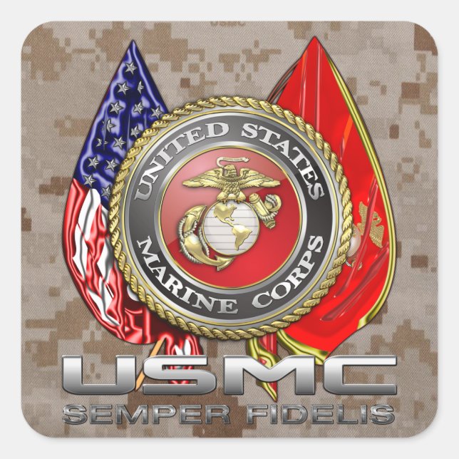 USMC Semper Fi [3D] Square Sticker (Front)