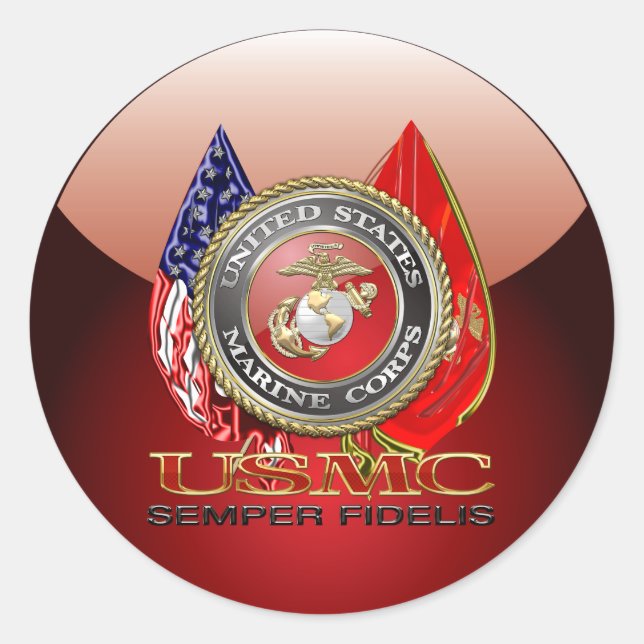 USMC Semper Fi [Special Edition] [3D] Classic Round Sticker (Front)