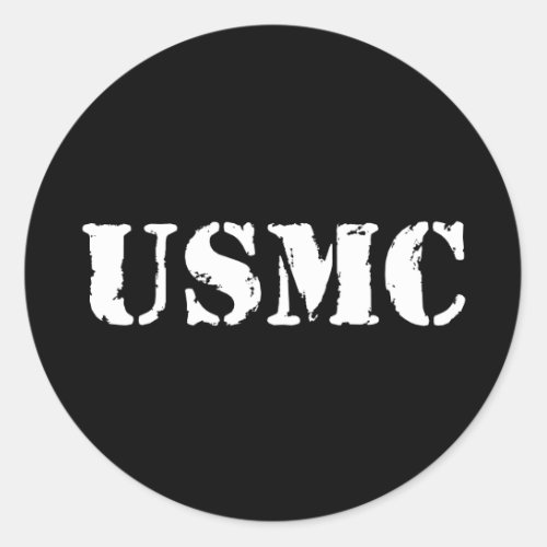 USMC stencil text Classic Round Sticker