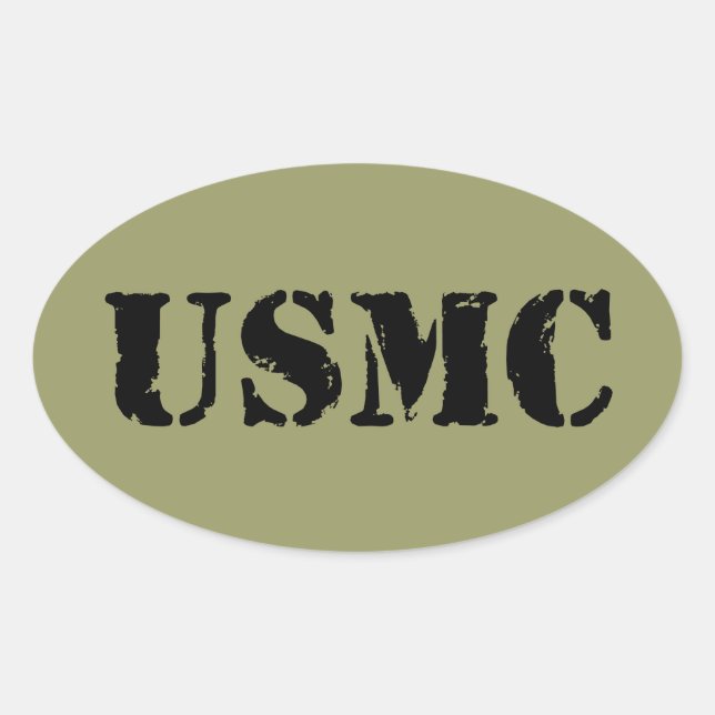 USMC [stencil text] Oval Sticker (Front)