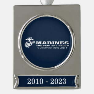 USMC The Few The Proud Logo - White Silver Plated Banner Ornament