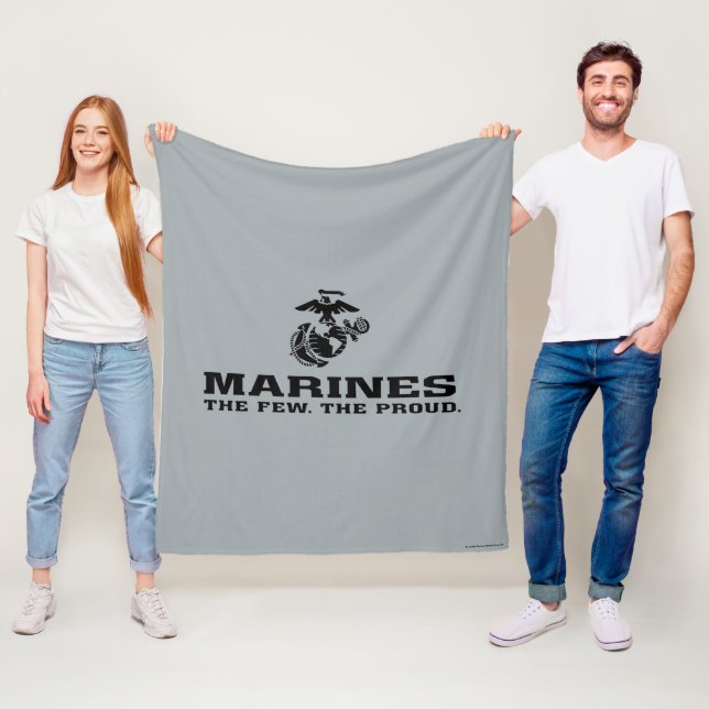 USMC "The Few, The Proud" Stacked Black Logo Fleece Blanket (In Situ)