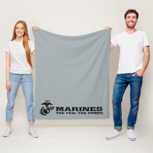 USMC "The Few, The Proud" Stacked Black Logo Fleece Blanket