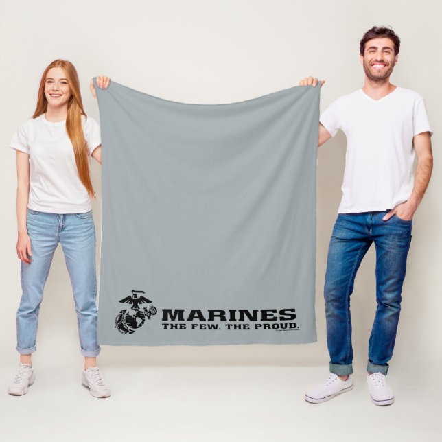 USMC "The Few, The Proud" Stacked Black Logo Fleece Blanket (In Situ)