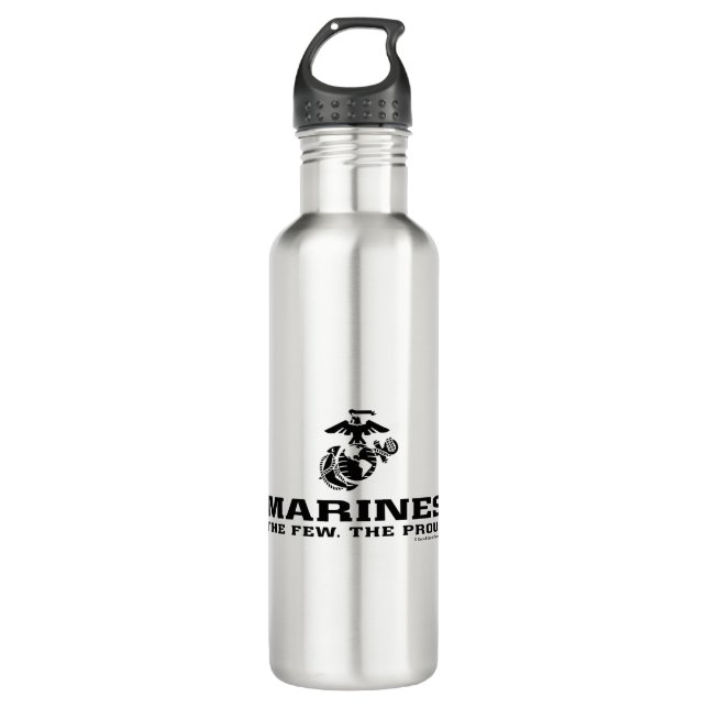 USMC "The Few, The Proud" Stacked Black Logo Stainless Steel Water Bottle (Front)