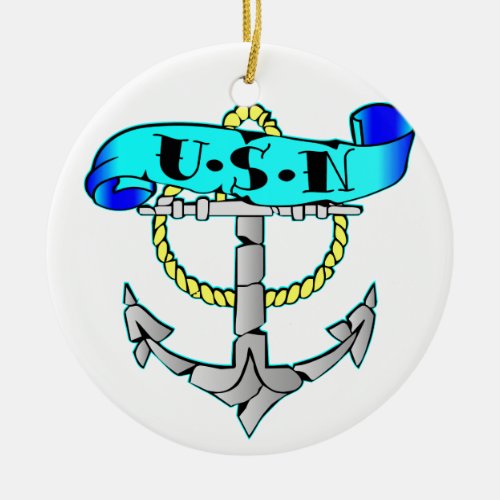 USN Anchor Tattoo Ceramic Ornament