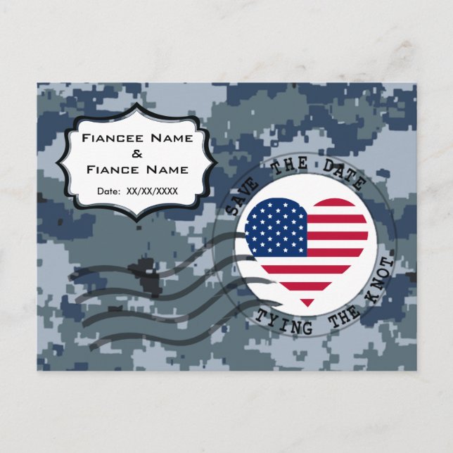 USN Navy Save the Date & American Heart Announcement Postcard (Front)