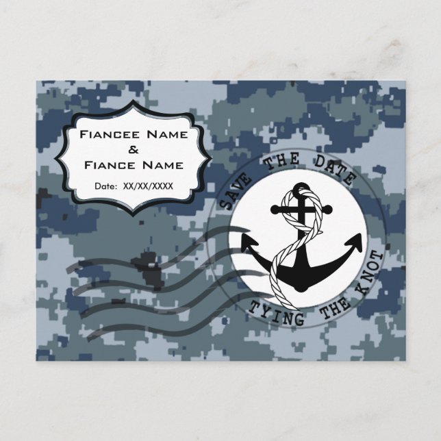 USN Navy Save the Date & Anchor Announcement Postcard (Front)