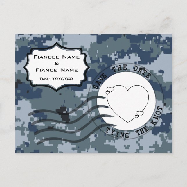 USN Navy Save the Date and Heart Announcement Postcard (Front)