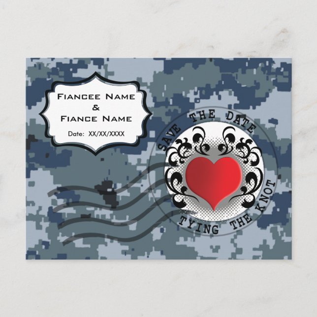 USN Navy Save the Date and Heart Announcement Postcard (Front)