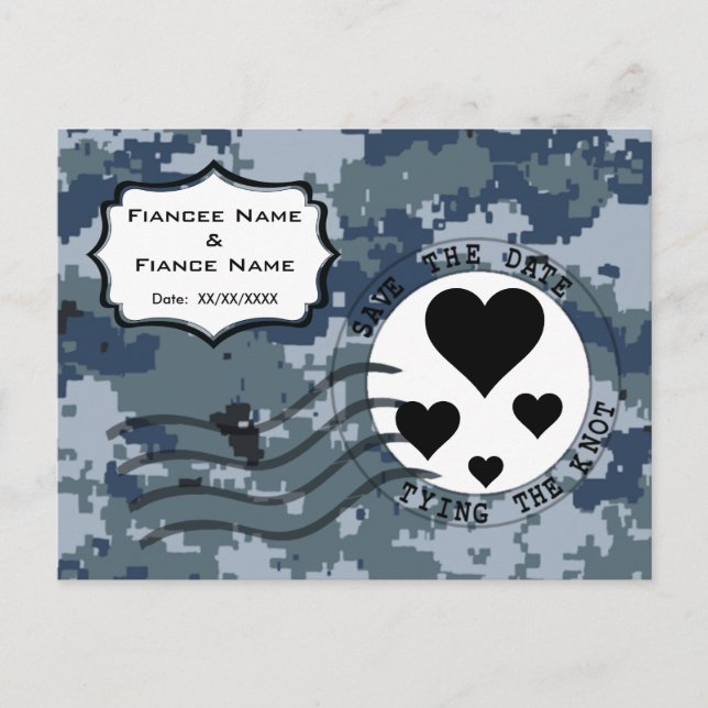 USN Navy Save the Date and Hearts Announcement Postcard (Front)