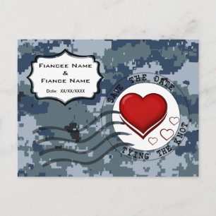 USN Navy Save the Date and Hearts Announcement Postcard