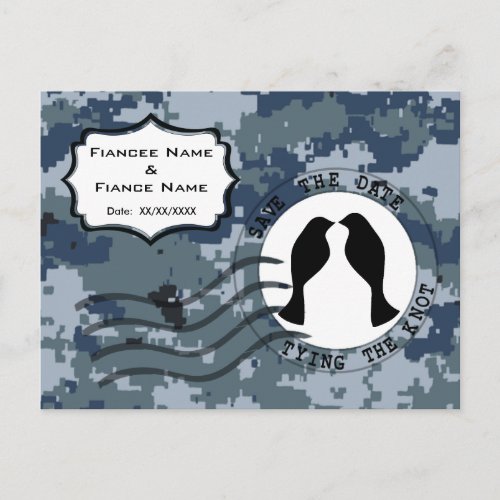 USN Navy Save the Date and Love Birds Announcement Postcard