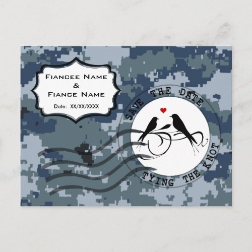 USN Navy Save the Date and Love Birds Announcement Postcard